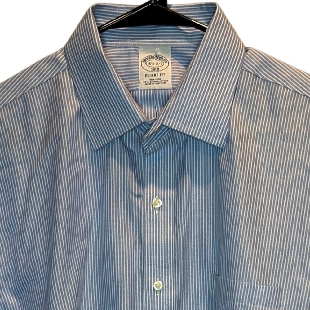 Brooks Brothers 1818 Regent Fit Blue Stripe Supima Cotton Dress Shirt 16 1/2 32